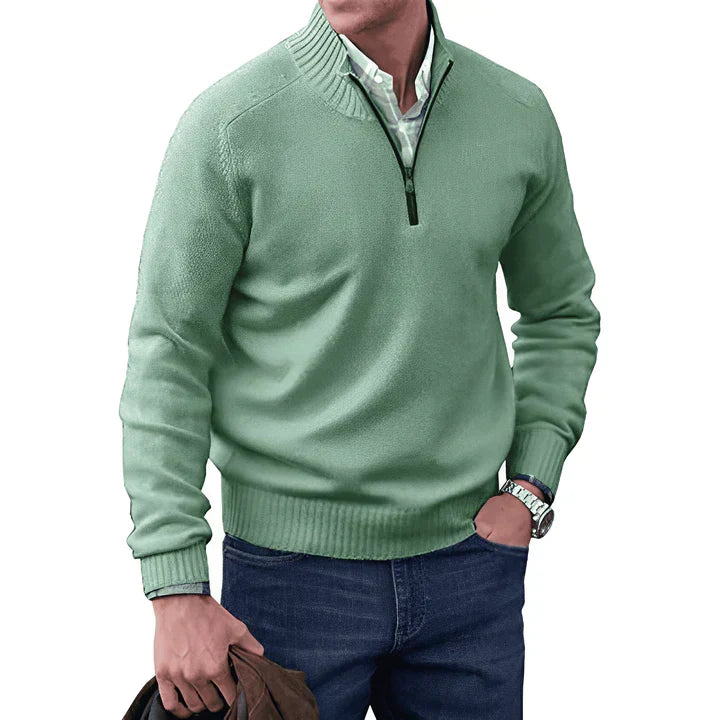 Herren Kaschmir Pullover Langarm Viertelreißverschluss