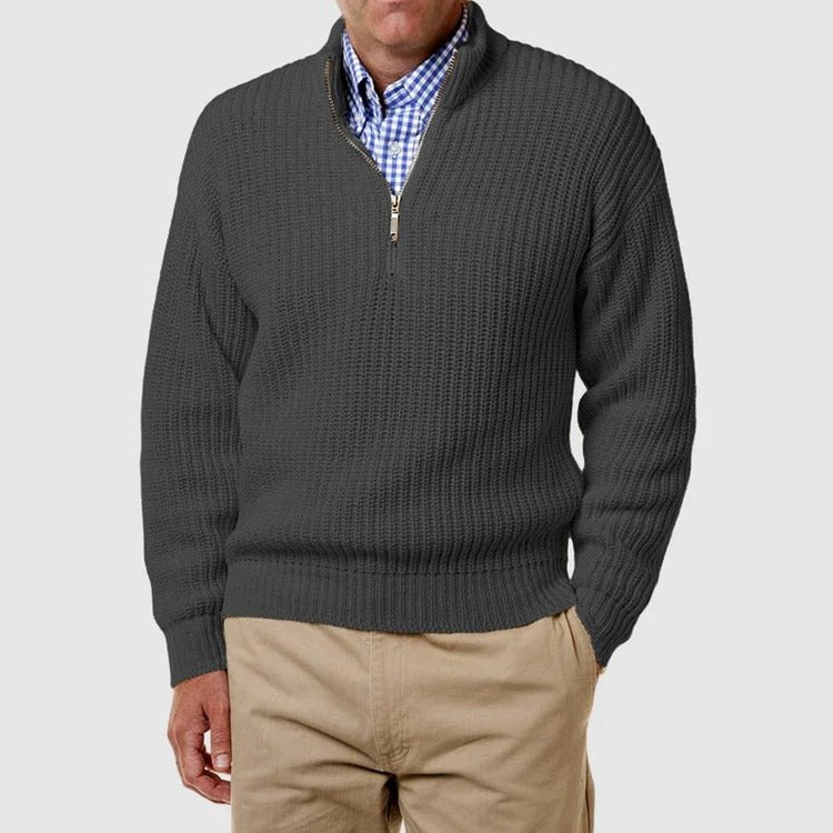 Herren Strickpullover Lässig Langarm Viertelreißverschluss