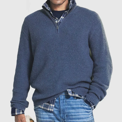 Herren Pullover Lässig Rippstrick Halbreißverschluss