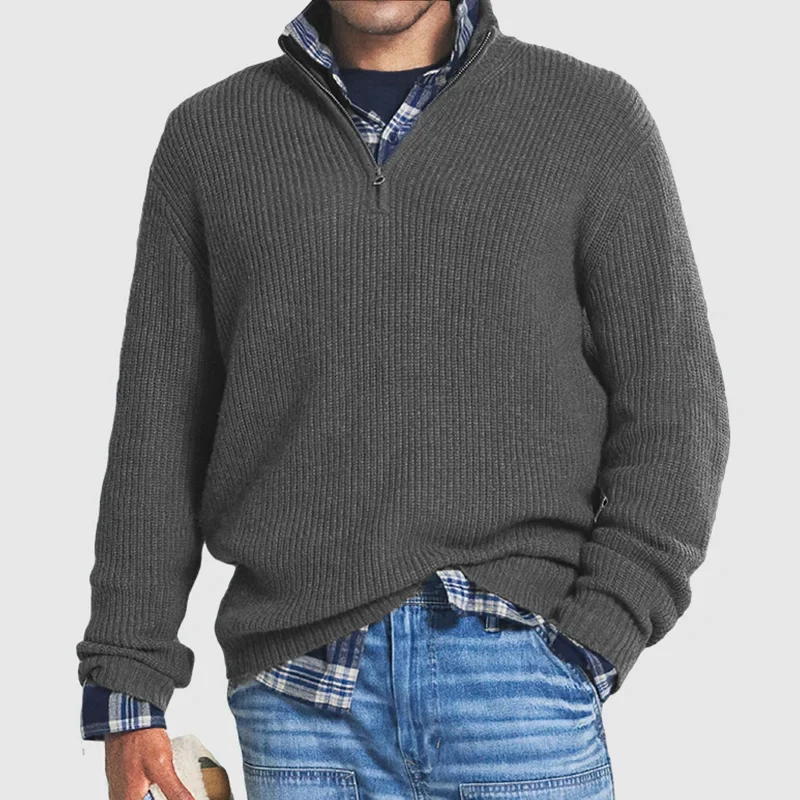 Herren Pullover Lässig Rippstrick Halbreißverschluss