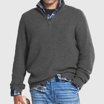 Herren Pullover Lässig Rippstrick Halbreißverschluss