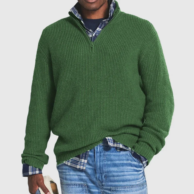 Herren Pullover Lässig Rippstrick Halbreißverschluss
