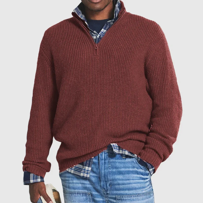 Herren Pullover Lässig Rippstrick Halbreißverschluss