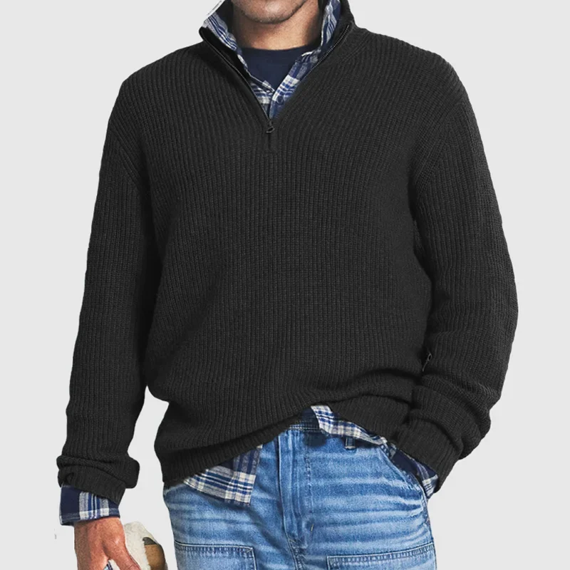 Herren Pullover Lässig Rippstrick Halbreißverschluss