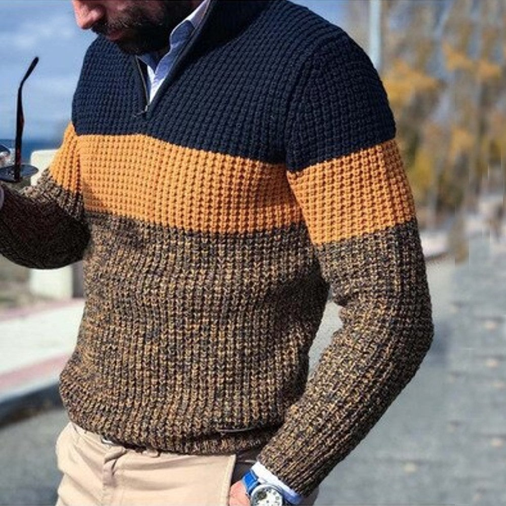 Herren Pullover Viertelreißverschluss Rippstrick Modern - IdealeKleiden
