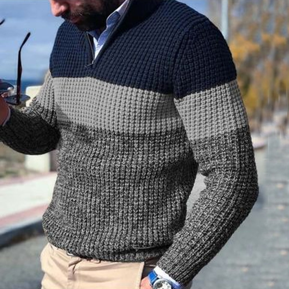 Herren Pullover Viertelreißverschluss Rippstrick Modern