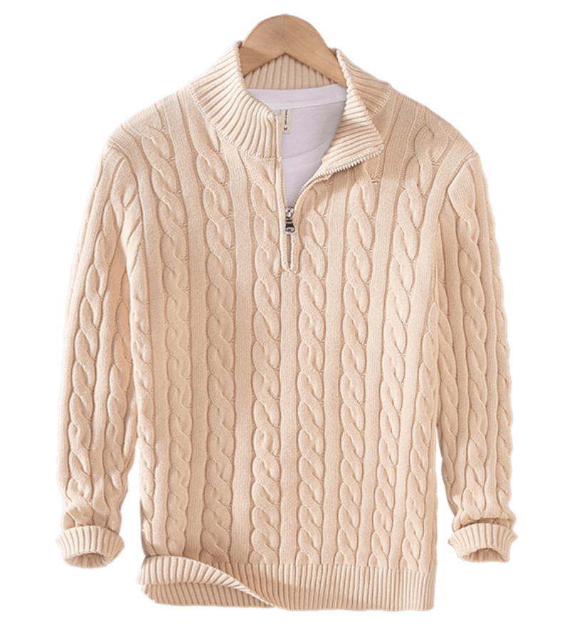 Herren Pullover Zopf Muster Reißverschluss