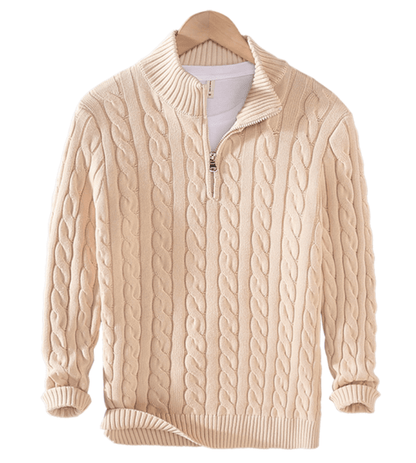 Herren Pullover Zopf Muster Reißverschluss