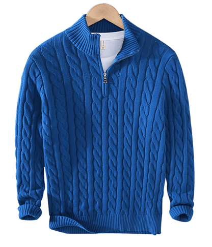 Herren Pullover Zopf Muster Reißverschluss