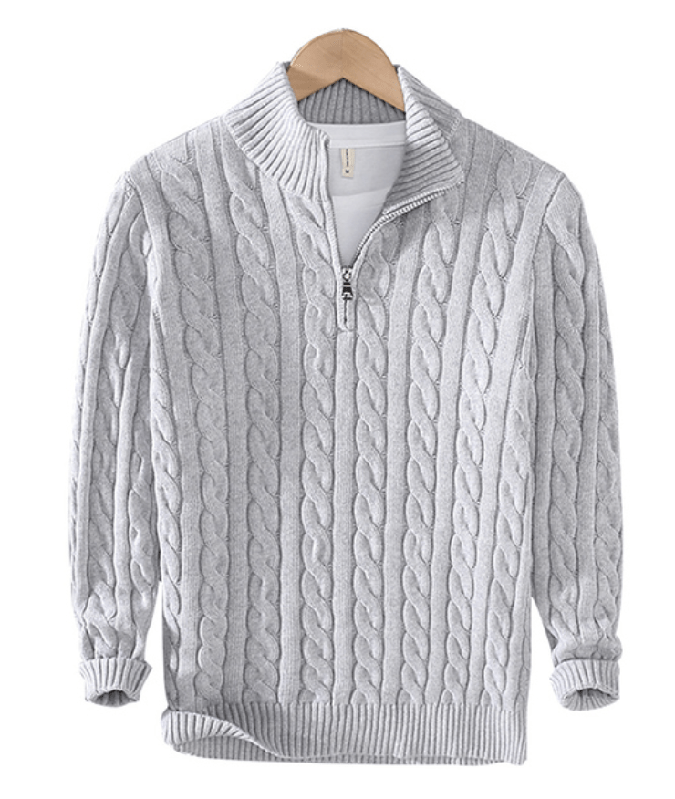 Herren Pullover Zopf Muster Reißverschluss