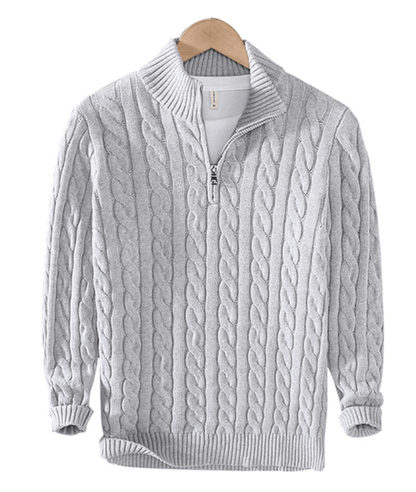 Herren Pullover Zopf Muster Reißverschluss