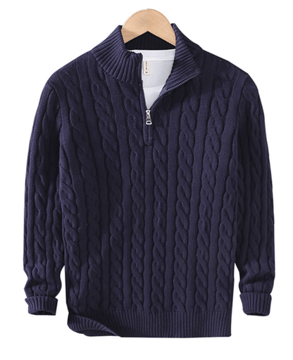 Herren Pullover Zopf Muster Reißverschluss