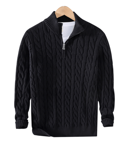Herren Pullover Zopf Muster Reißverschluss