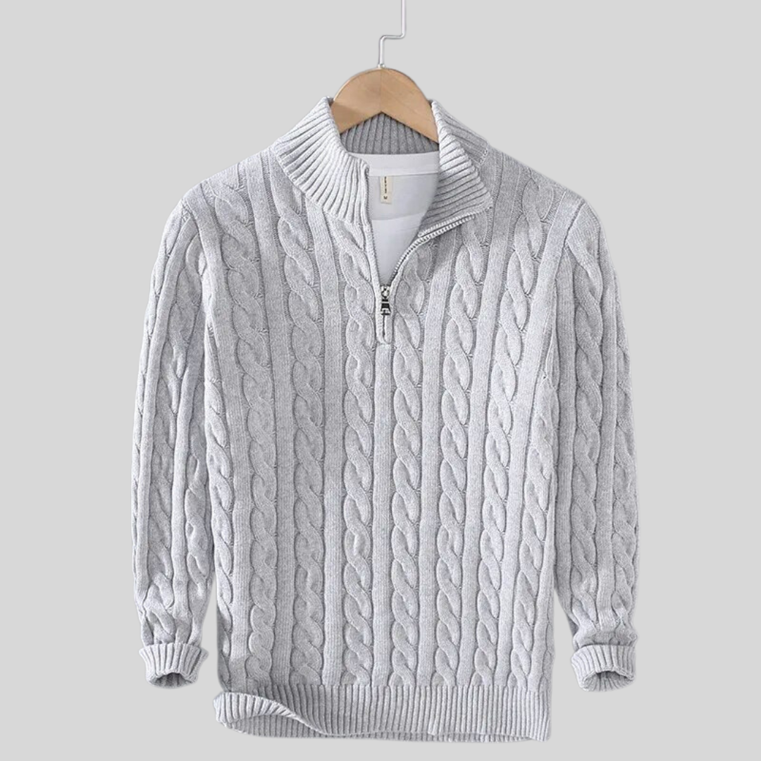 Herren Pullover Viertelreißverschluss Zopf Muster