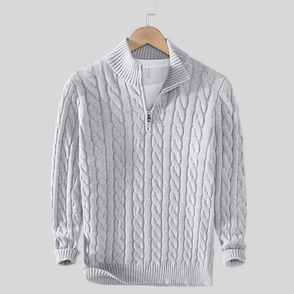 Herren Pullover Viertelreißverschluss Zopf Muster