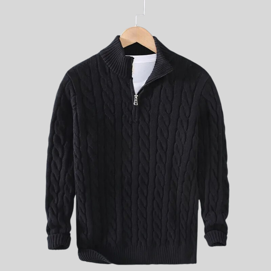 Herren Pullover Viertelreißverschluss Zopf Muster