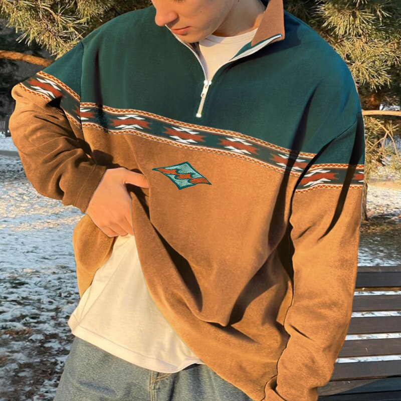 Herren Pullover Lässig Oversized Sweatshirt Viertelreißverschluss - IdealeKleiden