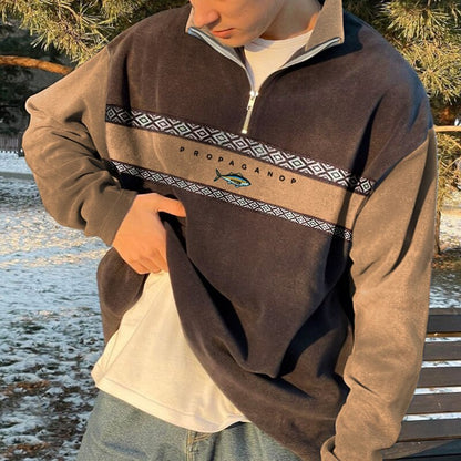 Herren Pullover Lässig Oversized Sweatshirt Viertelreißverschluss