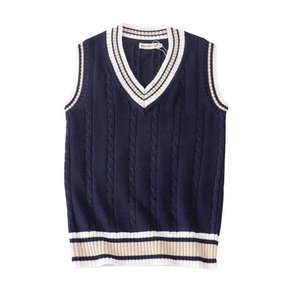 Herren Strickweste Ärmellos V-Ausschnitt Pullover