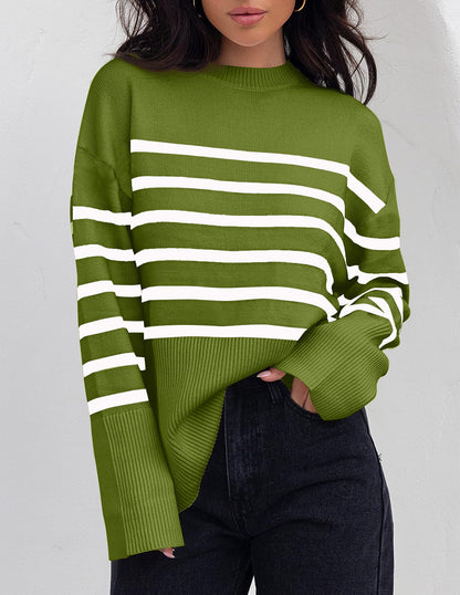 Damen Oversized Pullover Streifen Herbst Winter