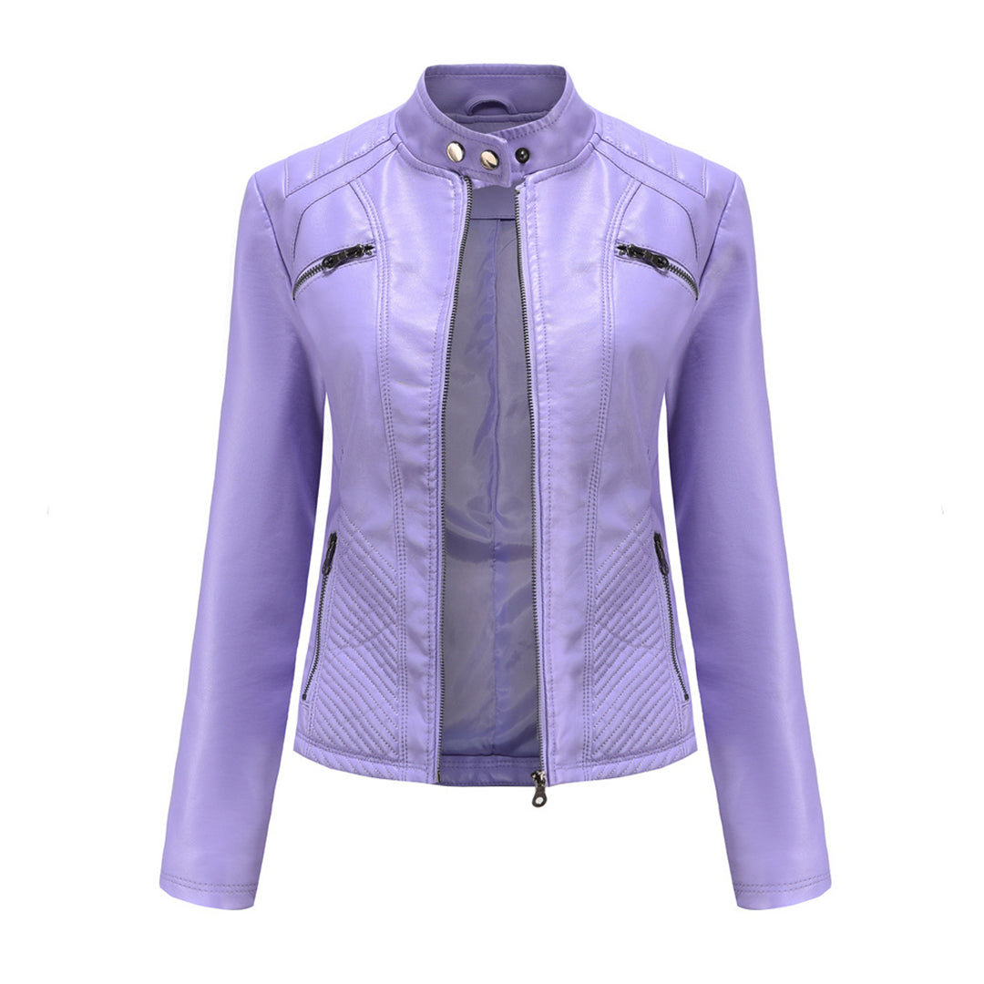 Lederjacke Bikerstyle Stehkragen Rippenoptik