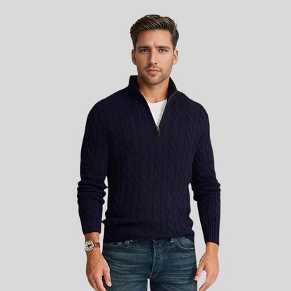 Herren Strickpullover Kabelmuster Reißverschluss