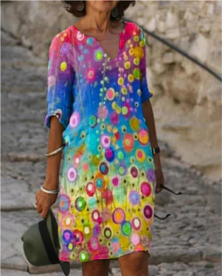 Damen Langarm Kleid Modernes Muster