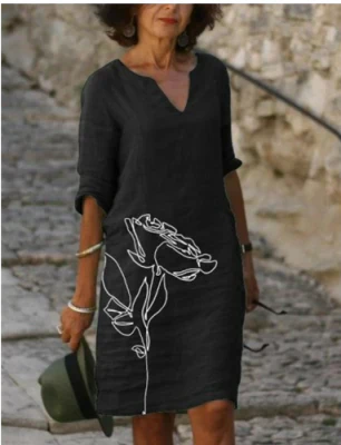 Damen Langarm Kleid Modernes Muster