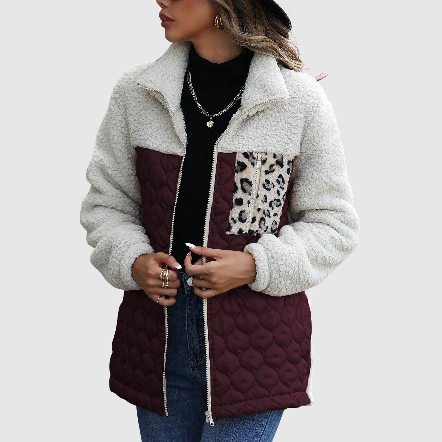 Gemütliche Fleece-Jacke Oversized Fellbesatz Design