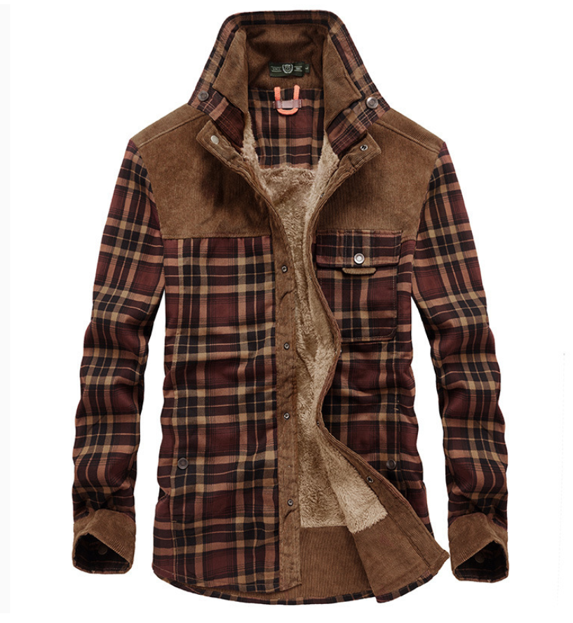 Herren Winterjacke Flanell Warm Stehkragen