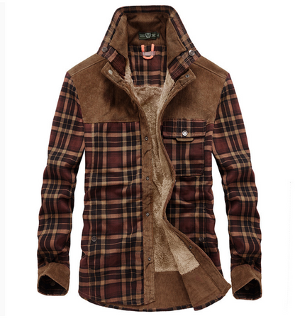 Herren Winterjacke Flanell Warm Stehkragen