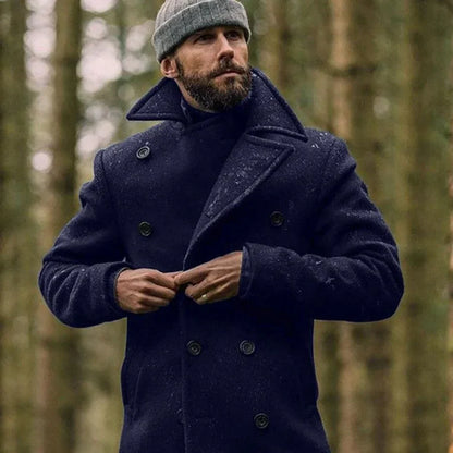 Herren Wintermantel Wolle Elegant Schwarz