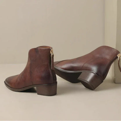 Damen Stiefelette Leder Blockheel Schuhe