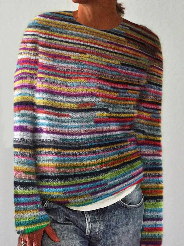 Lockeres Strickkleid Woll Langarm Gestreift - IdealeKleiden