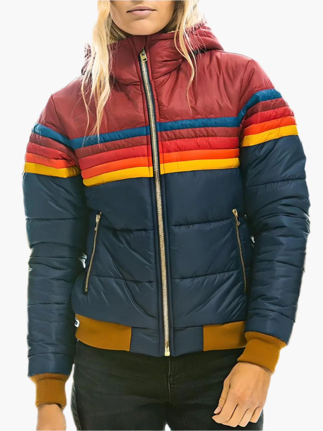 Retro Steppjacke Kapuze - Vintage Winterjacke Damen