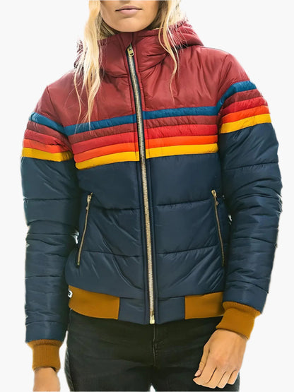 Retro Steppjacke Kapuze - Vintage Winterjacke Damen