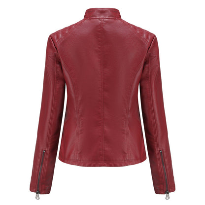 Lederjacke Bikerstyle Stehkragen Rippenoptik - IdealeKleiden