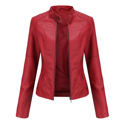 Leder Bikerjacke Mit Reißverschluss & Nieten
