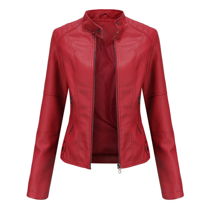 Damen Lederjacke Biker Stil Reißverschluss