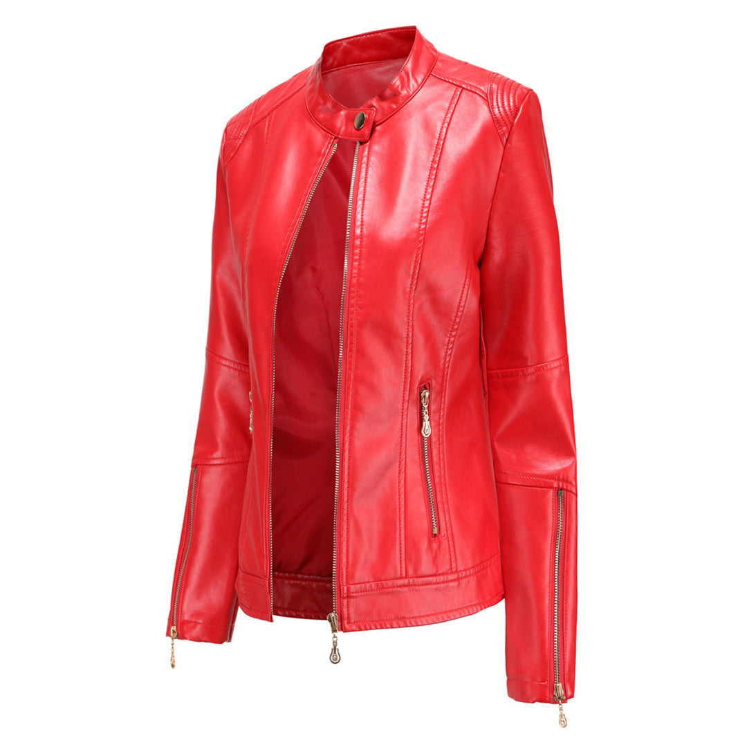 Herbst Lederjacke Frauen Stilvoll