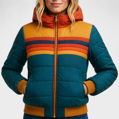 Stylisher Puffermantel Farbenfroh Kapuze