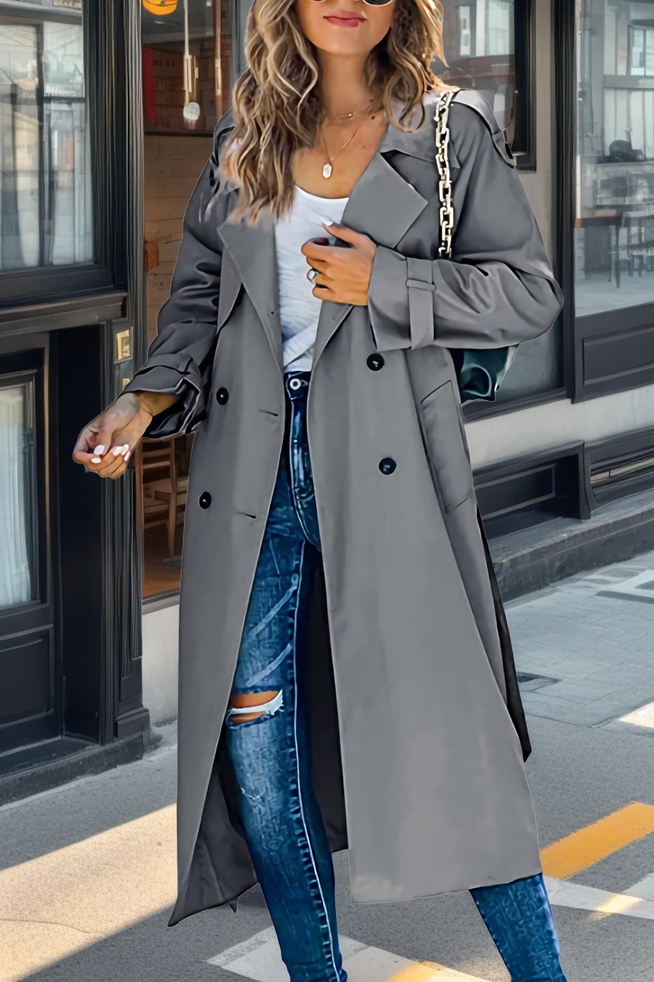 Bequemer Trenchcoat Relaxed Fit mit Gürtel und Tasche