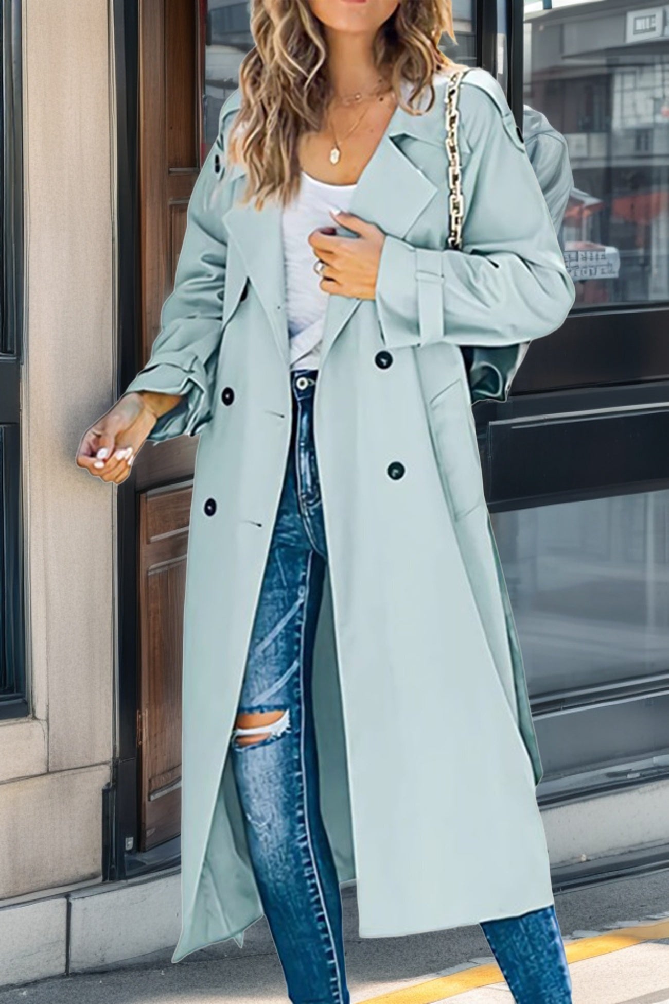 Damen Trenchcoat Klassisch Doppelt-Knöpft