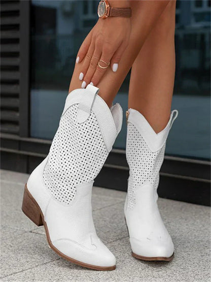 Westliche Stiefel Wildleder Knöchelhoch Durchbrochen Elegant - IdealeKleiden