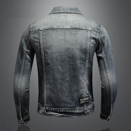Herren Truckerjacke Grau Knopfverschluss Modern - IdealeKleiden
