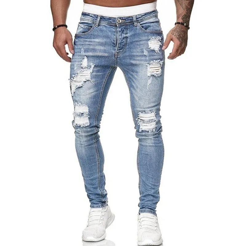 Schlanke Herren Jeans Ripped Style - IdealeKleiden