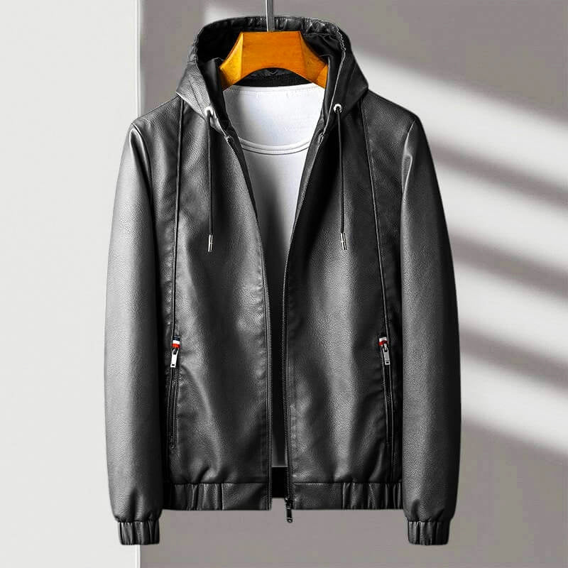 Stylische Lederjacke Mit Kapuze