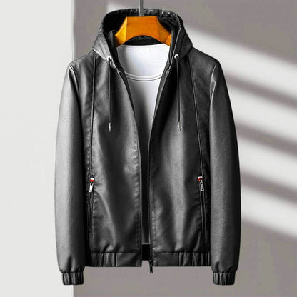 Stylische Lederjacke Mit Kapuze