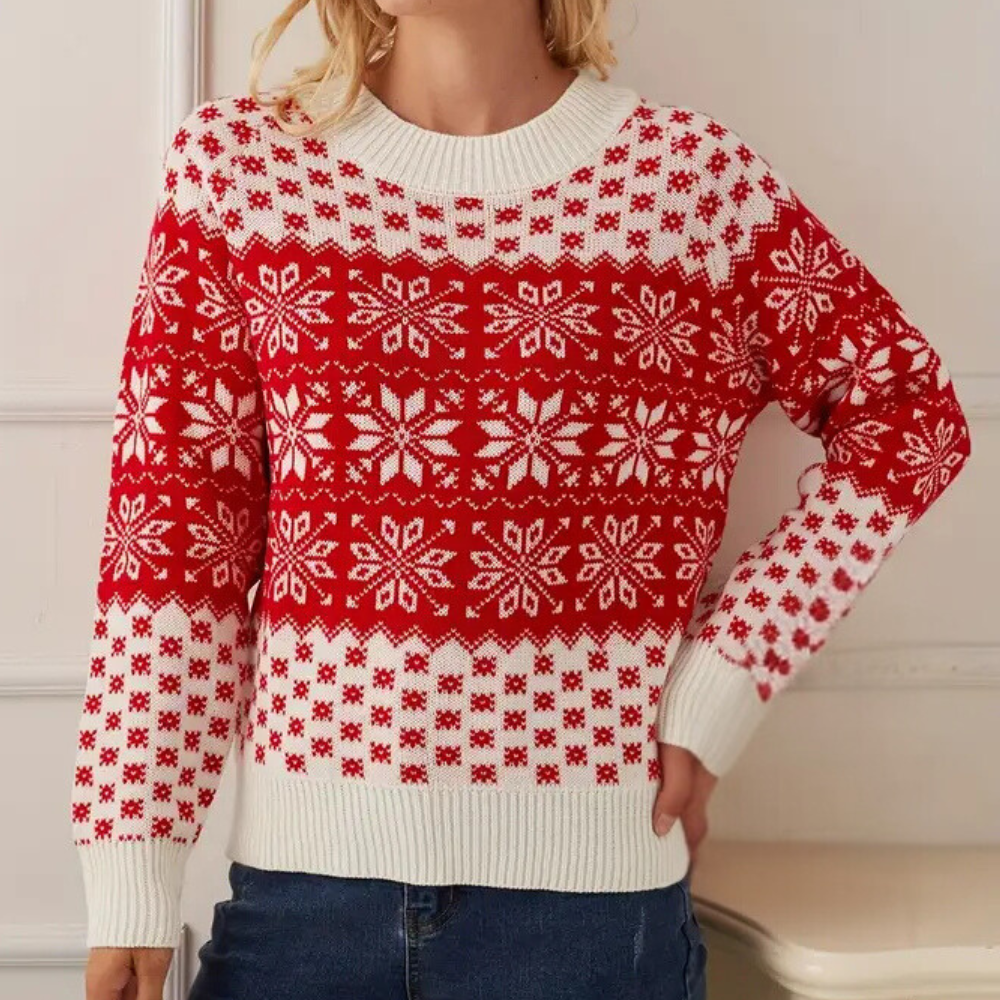 Weihnachtspullover Frauen Schneeflocken Muster