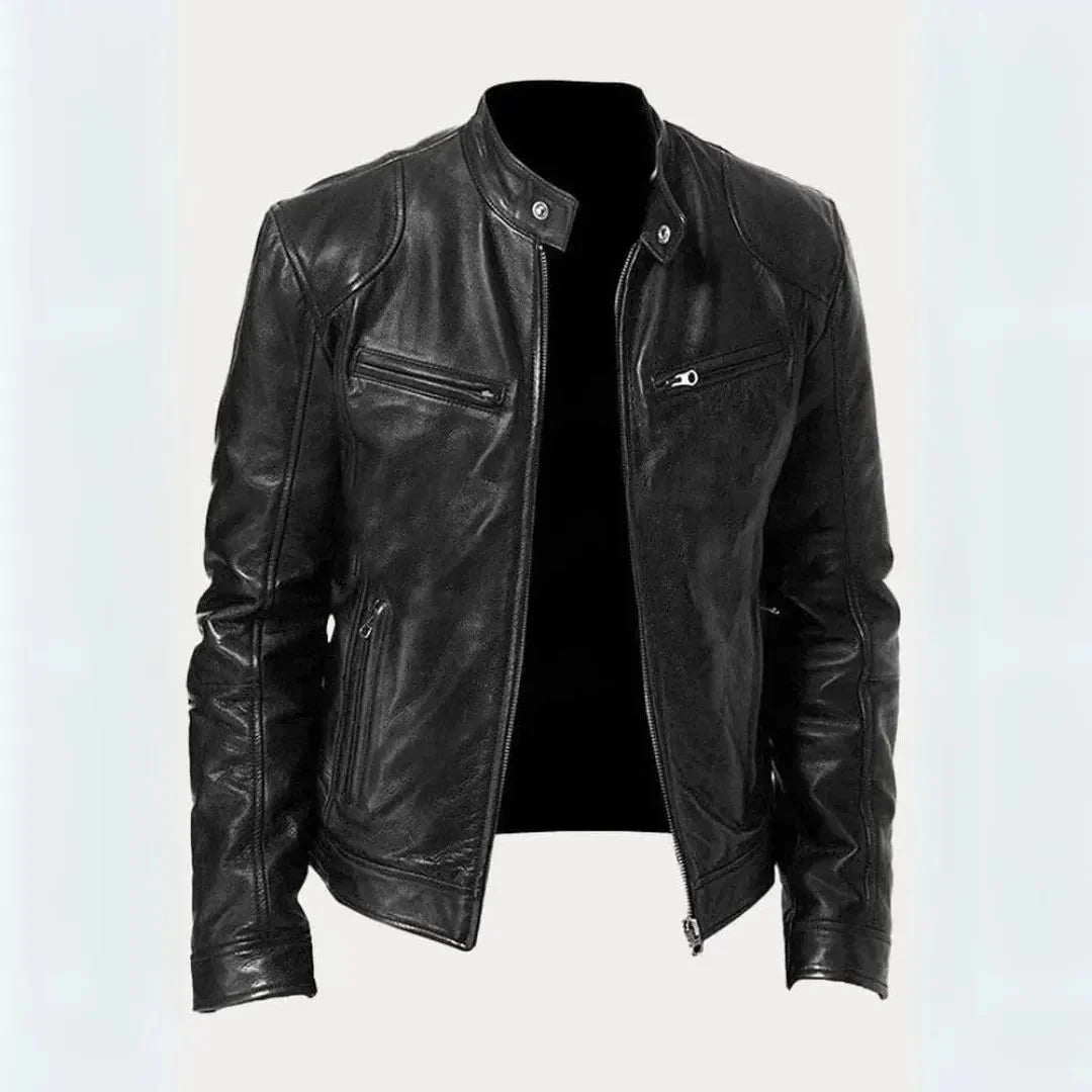 Leder-Motorradjacke Stilvoll Schwarz
